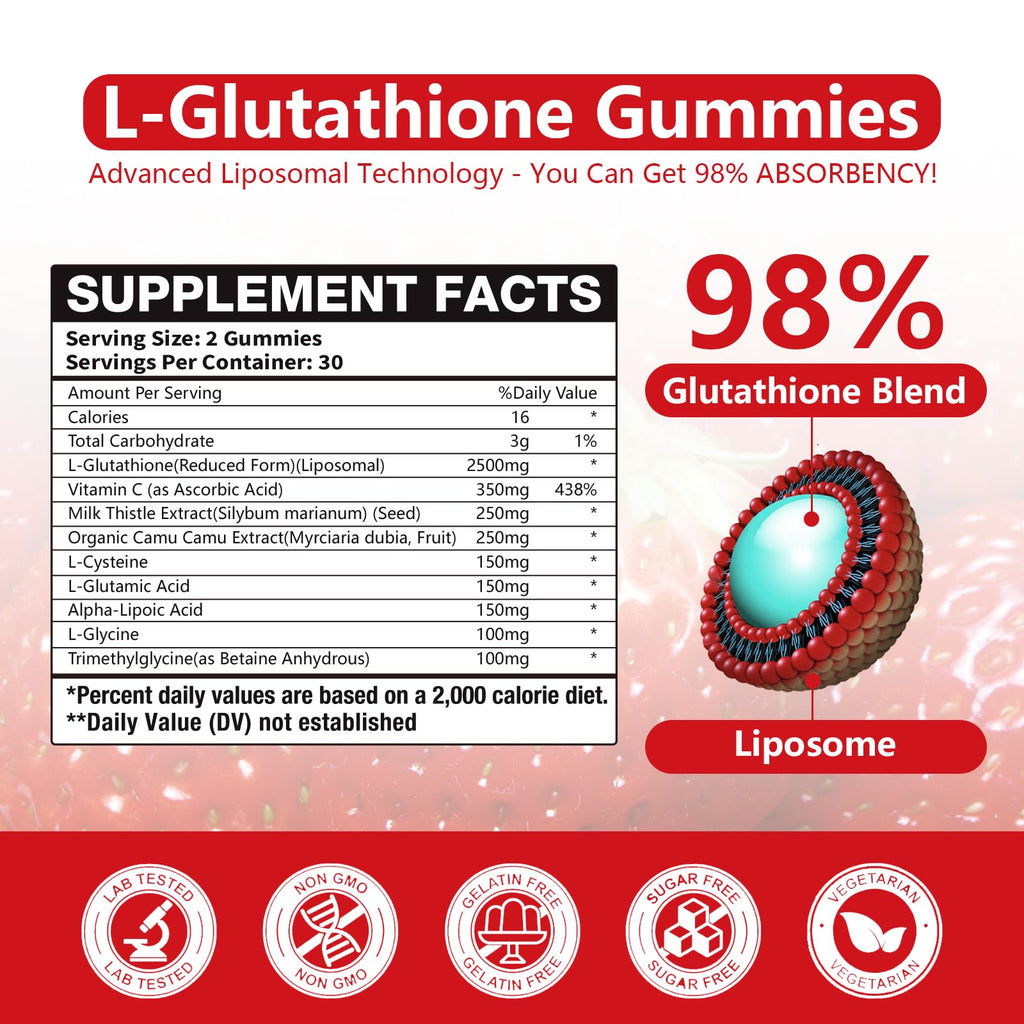 Oakevlp 30 Days Supply 2500MG Liposomal Glutathione Gummies,Enhance 98% Absorption-for Skin whitening & Support Liver Function, Antioxidant for Aging Alleviation