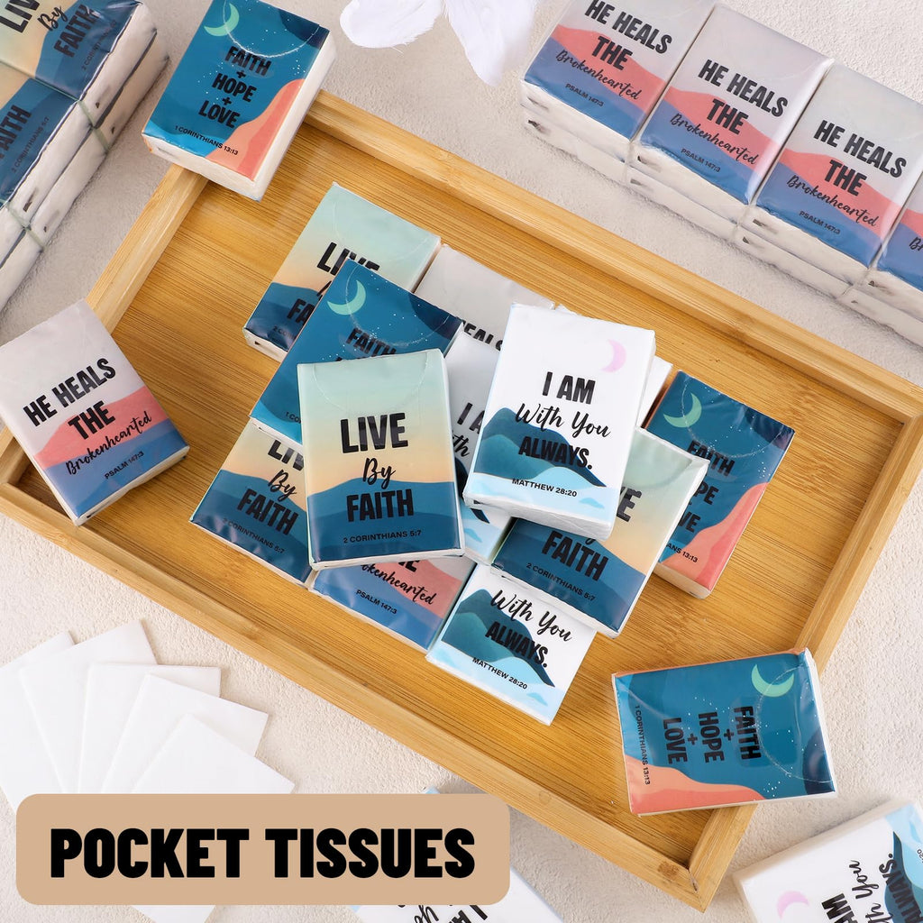 NatNarr 100 Pack Travel Tissue Pocket Tissues, Bulk 1000 Sheet Mini Tissues 3 Ply Small Travel Size Paper Individual Pocket Size for Easter Weddings Birthdays Travel Picnics（Bible）