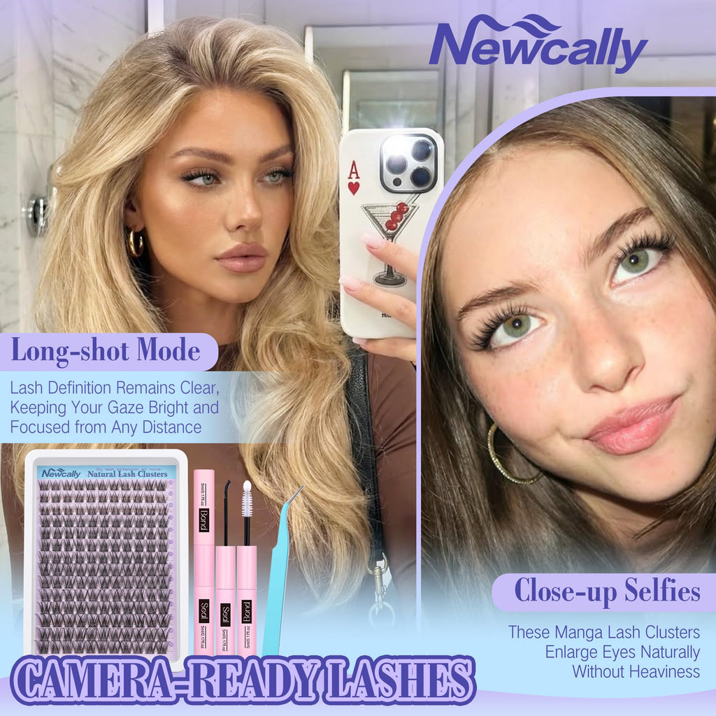 Lash Clusters Kit Wispy Natural Cluster Eyelash Extension Kit DIY Lash Extension Kit C-curly 10-16MM Eyelash Clusters Volume Individual Lashes Kit by Newcally