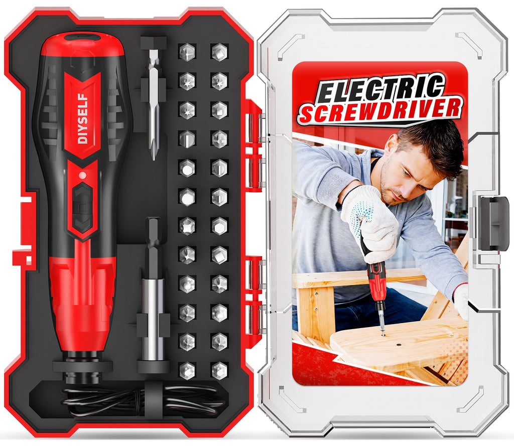 DIYSELF Power Screwdriver, 3.7V Screwdriver with LED, Includes 25 Bits, USB Charging Cable, Mini Precision Electric Screwdriver Cordless Rechargeable Set for Electronics, Gift for Men Dad Husband