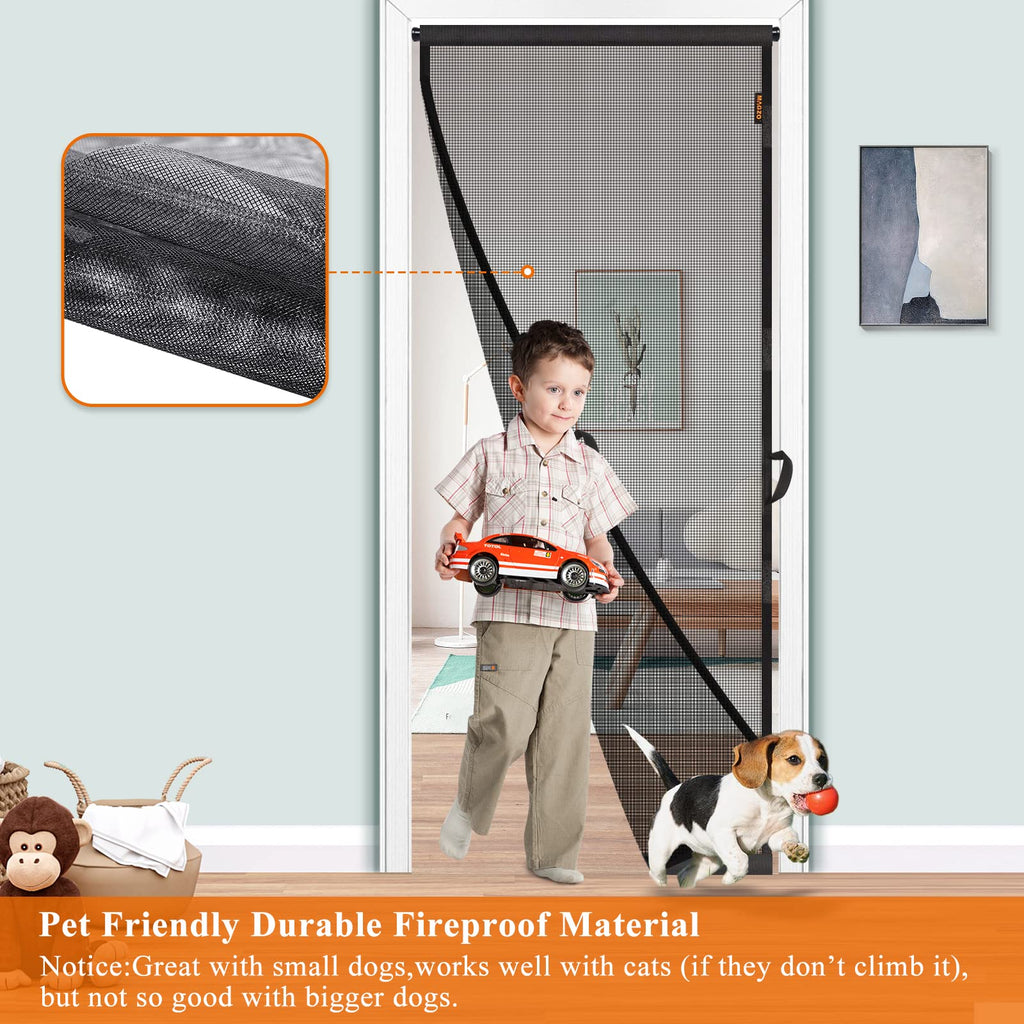 MAGZO Hanging Screen Door, Fits Door Size 28" x 80" (Curtain Size 30'' x 81''), Upgraded Fiberglass Mesh Net with Tension Rod&Hook&Loop (One Piece Can be Installed in 2 Ways), Weighted Bottom, Grey