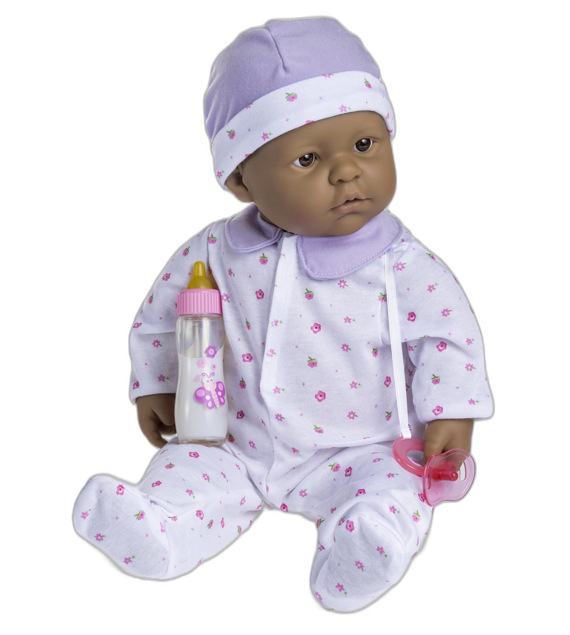 JC Toys - La Baby - Hispanic 20-inch Large Soft Body Baby Doll - Washable - Removable Purple Outfit with Hat and Pacifier - For Children 2 Years and up