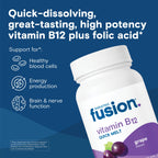 Bariatric Fusion Vitamin B12 Sublingual 1000 mcg Melts | Grape Flavored | Vitamin B12 Dissolve Under Tongue Tablets with Folic Acid | Sugar Free | Methylcobalamin | 90 Count