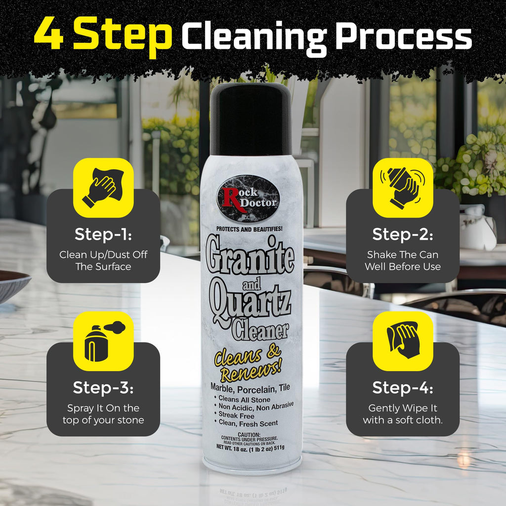 Rock Doctor Granite Cleaner, Cleans& Renews Surfaces, Granite/Marble Countertop Cleaner, Cleaning Spray for Vanity, Table Top, Kitchen Counters, Stone Surfaces 18 Fl Oz Pack of 2