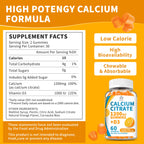 (2 Pack) Calcium Citrate 1200 mg Gummies with Vitamin D3, High Absorption Calcium Supplements for Women & Men, Sugar Free, Non-GMO, Gluten Free, Supports Muscle & Immune - Orange Flavor