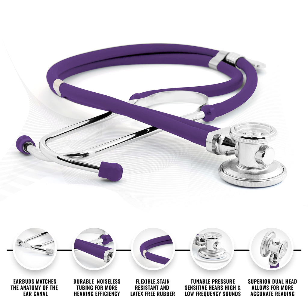 ASA TECHMED Nurse Essentials for Work Starter Kit, Stethoscope, Blood Pressure Monitor, Otoscope, Tuning Forks and More. 18 Pcs Doctor Kit, Nurse Gift (Purple)