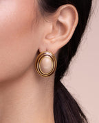 Large Chunky Brown Beige Tan 18K gold plated Round Oval Button Stud Enamel Statement Earrings for Women by SNGIA, Big Brown Bold Handmade Exaggerated Dome Retro Rounded Button Ball Trendy Bohemian Jewelry Gifts, Unique Baroque Vintage Summer Beach Fashion