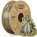 LANDU Silk Dual Color PLA Filament 1.75mm 1KG, 3D Printer Filament Dimensional Accuracy +/- 0.02mm, Coextrusion Filament PLA Shiny Filament Fits for Most FFF 3D Printers,1KG Spool,Gold Silver