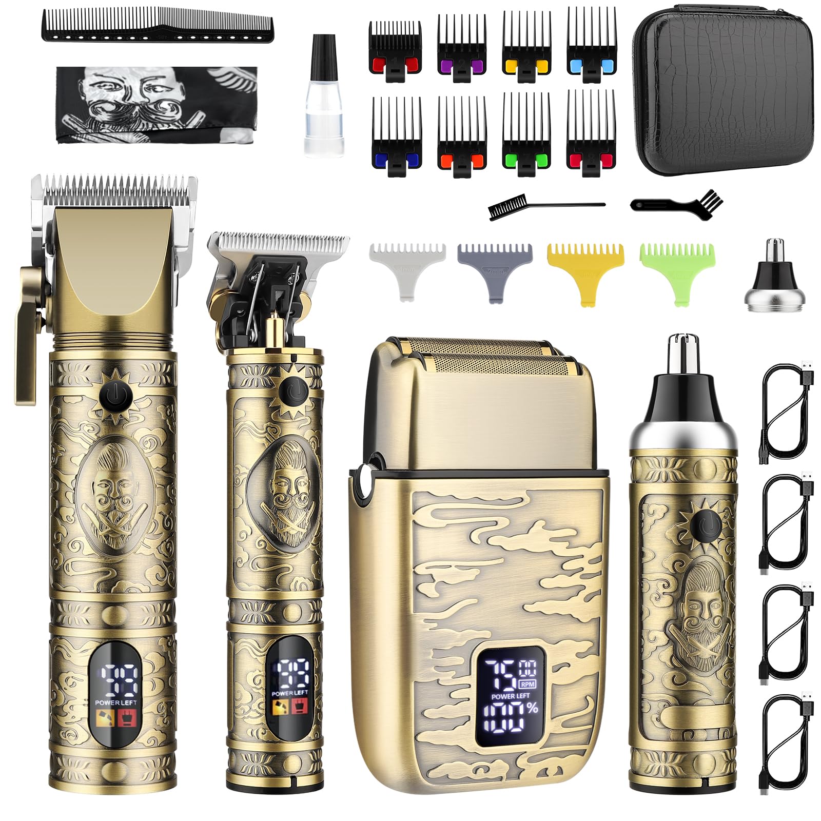GSKY Cordless Professional Men's Grooming Kit, T-Blade Trimmer, Ear & Nose Hair Trimmer, Zero Gap Haircutting Set with LED Display