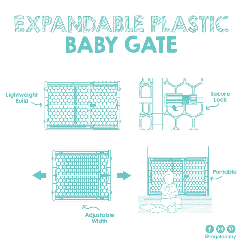 Regalo 28"-42" Expandable Plastic Baby Gate, Bottom of Stairs & Doorways
