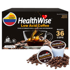 Healthwise Low Acid 100% Colombian Coffee K-Cups – Medium Roast, Healthier Coffee for Sensitive Stomach (Unflavored) – 36 Count (Pack of 3)