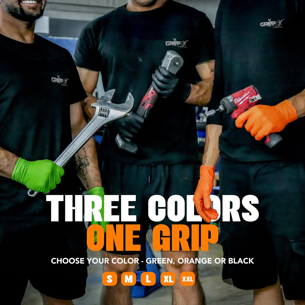 GRIPXX Herkules Grip Heavy Duty 8Mil Orange Nitrile Gloves,3D Raised Diamond Texture-Latex & Powder Free-Industrial, Mechanic (10, Large)