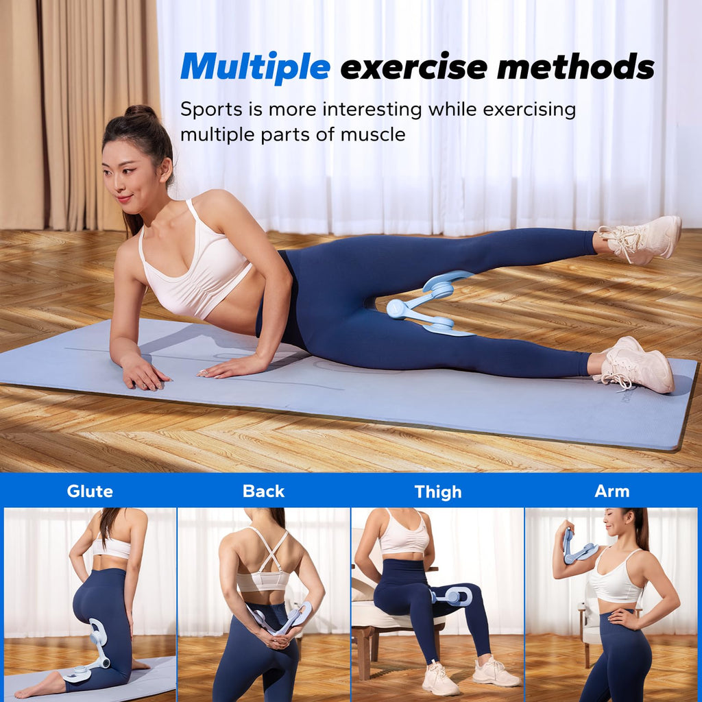 MERACH Thigh Trainer, Pelvic Floor Muscle Trainer, Inner Thigh Exercise Workout Equipment for Home Gym, Pelvic Floor Strengthening Women (Blue with Band)