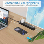 Extension Cord 15 Ft, NTONPOWER Flat Plug Power Strip Bar with 2 USB 4 Outlets (1 Widely Outlet), Thin Flat Extension Cord Under Rug, Carpet, Wall Mount Charging Station for Home Office, Black