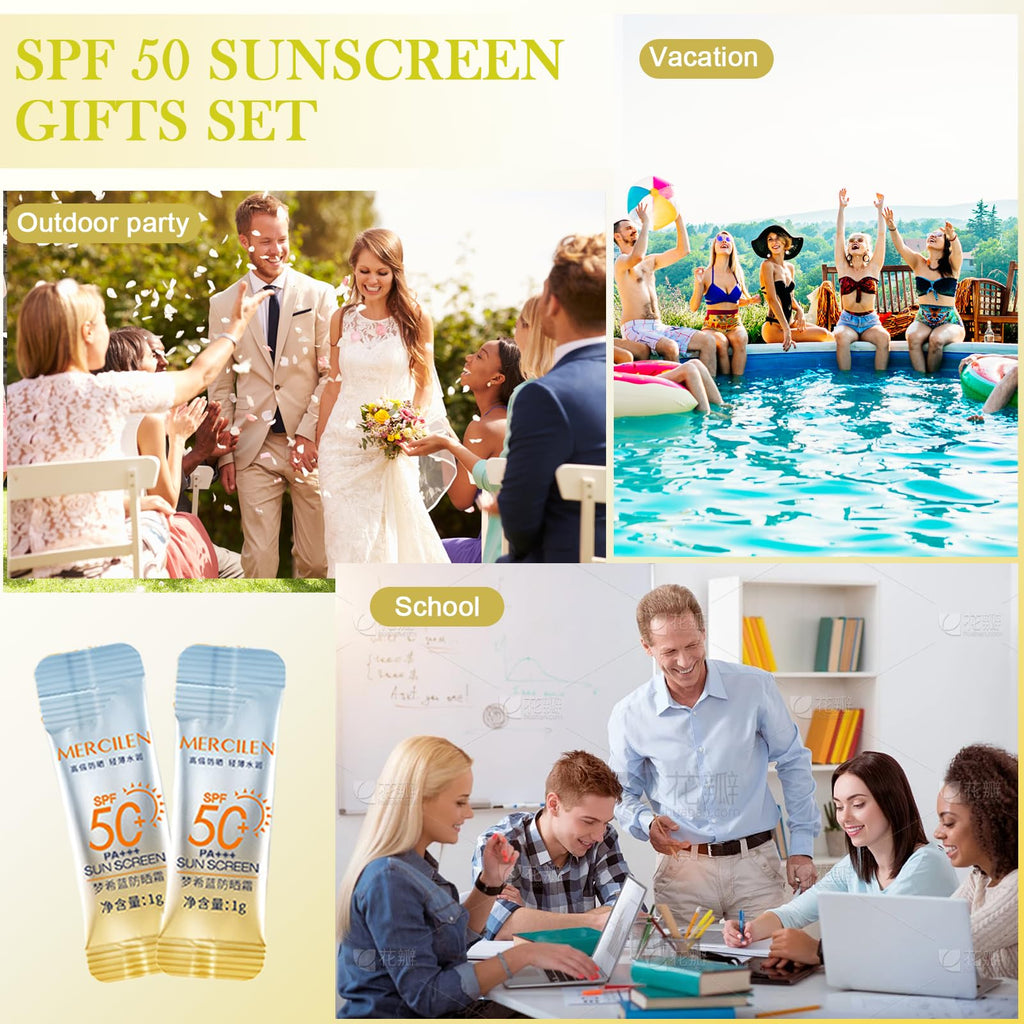 60PCS Mini Sunscreen SPF50+ PA+++ - Travel Size Sunscreen Bulk for Face & Body, Lightweight & Non-Greasy, Water-Resistant, Perfect for Summer Party & Thank You Gifts
