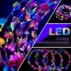 QSJQllo 50 Pcs LED Flower Crowns Headbands,Flower Crowns For Women,Mardi Gras Light Up Headbands Tiara Flower Crown Accessories for Wedding Beach Party Birthday Cosplay Halloween Christmas Day