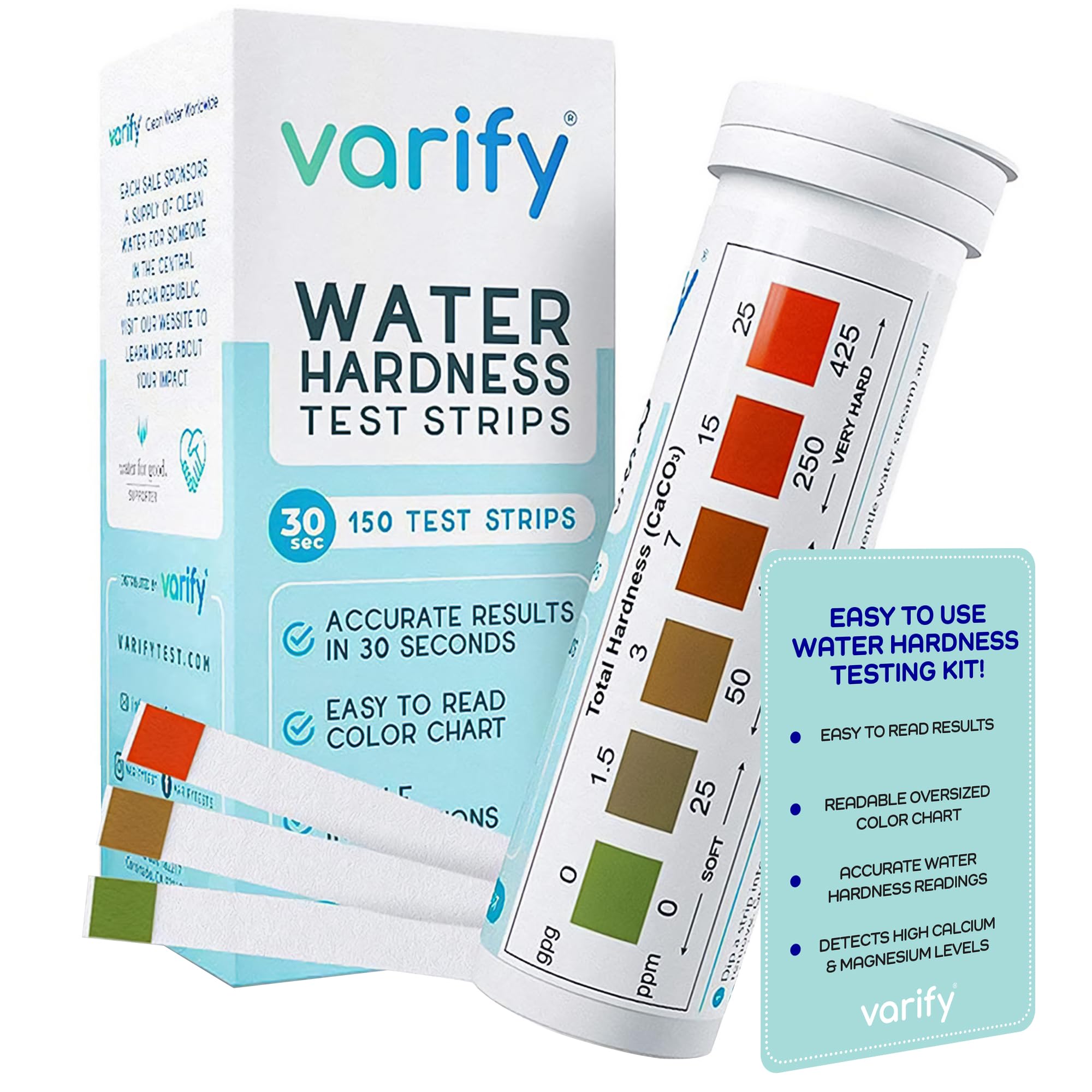 Varify Water Hardness Test Kit - Hard Water Test Strips for Well & Home