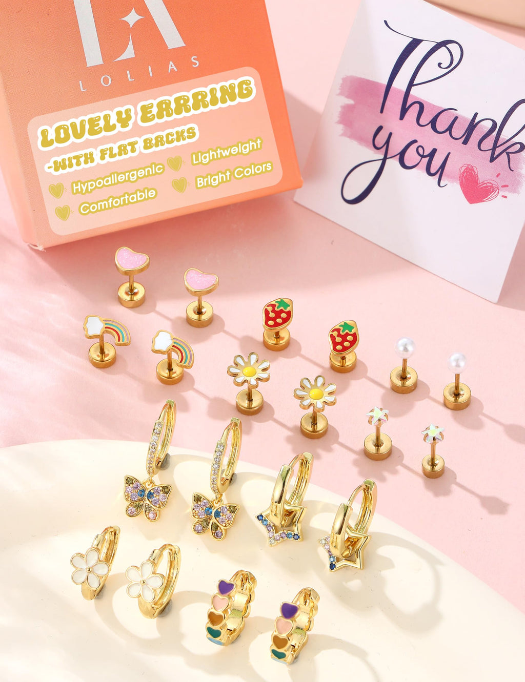 Hypoallergenic Earrings for Girls,Surgical Steel Flat Back Earrings Gold