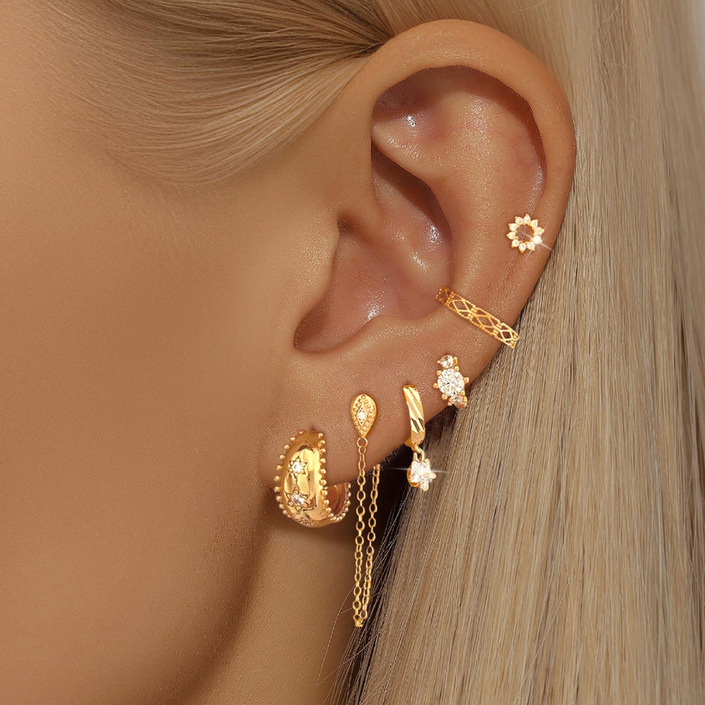 ISUEVA 14K Gold Silver Zircon Flatback Earrings For Women Earring Stacks