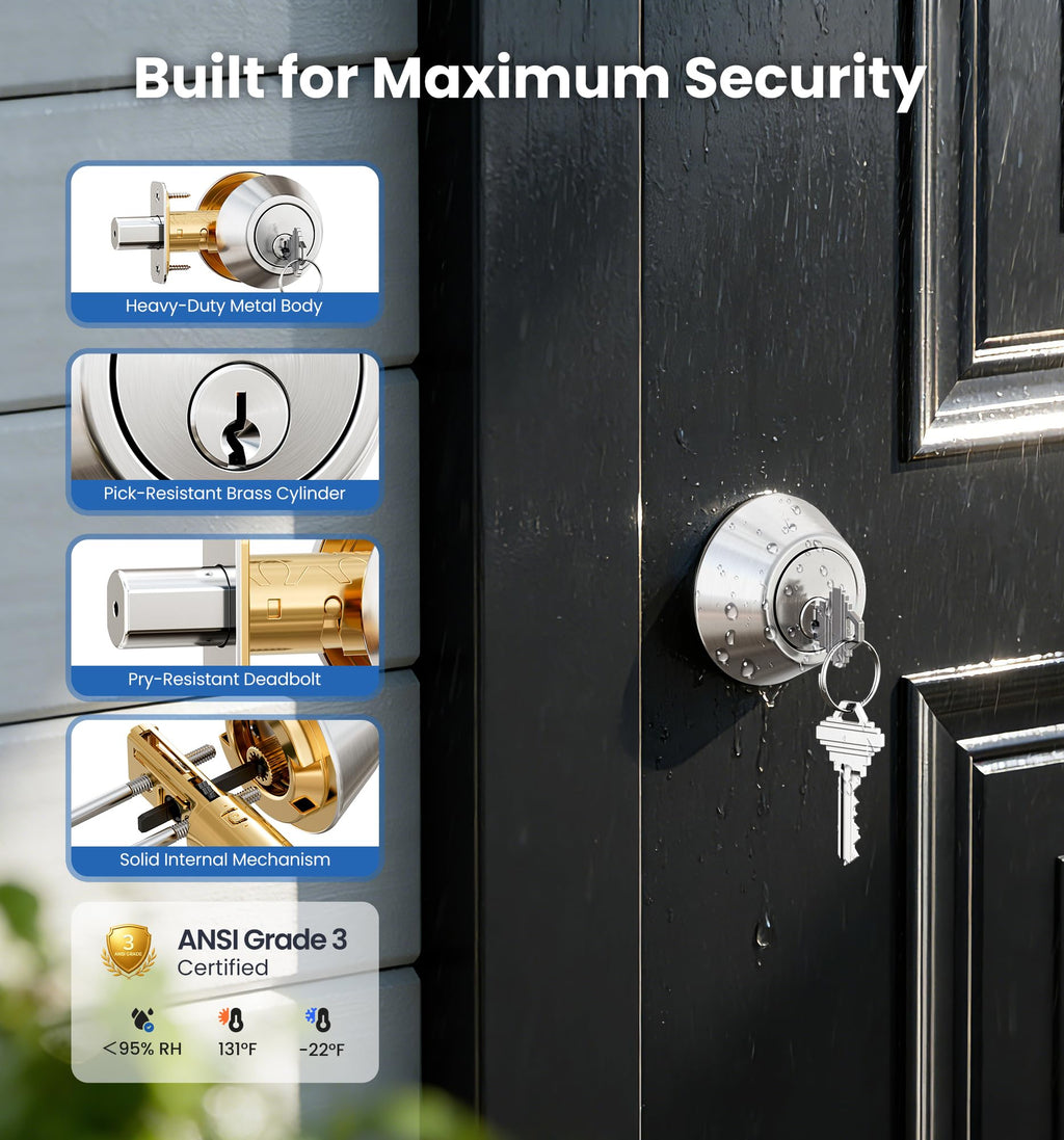Veise Single Cylinder Deadbolt Lock, Easy Installation Keyed One Side with Thumb Turn Inside, Security Door Lock for Front Entry & Garage Door, Heavy Duty, Brushed Nickel