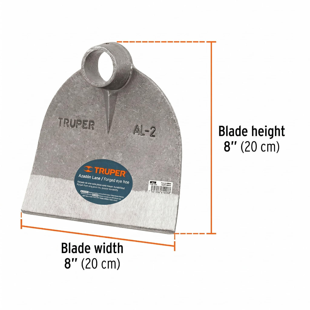 Truper Lane No. 2 Field Hoe Head, 2 lb Forged Steel, Heavy-Duty Replacement Hoe Head for Agriculture and Landscaping (Model AL-2/10606)