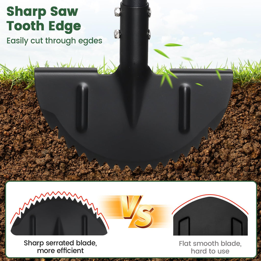 Edger Lawn Tool, Sharp Saw-Tooth Half Moon Hand Lawn Edging Tool for Landscaping, 49" Adjustable Long Handle Manual Edgers with T-Grip for Sidewalk Flower Bed Yard Garden Border Cable Burying