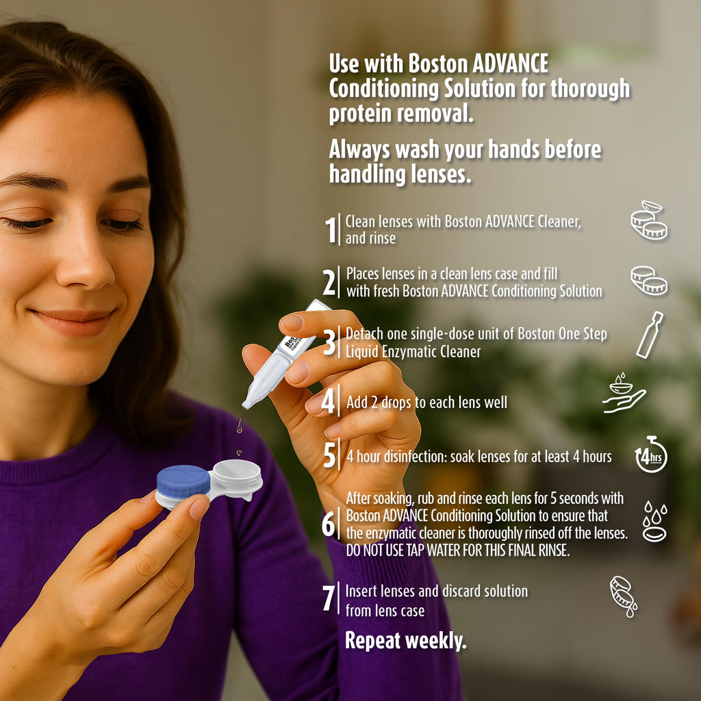 Boston One Step Liquid Enzymatic Cleaner, Preservative-Free Protein Remover for Rigid Gas Permeable (RGP) Lens, Sterile Single-Use Dispensers, 15 Count