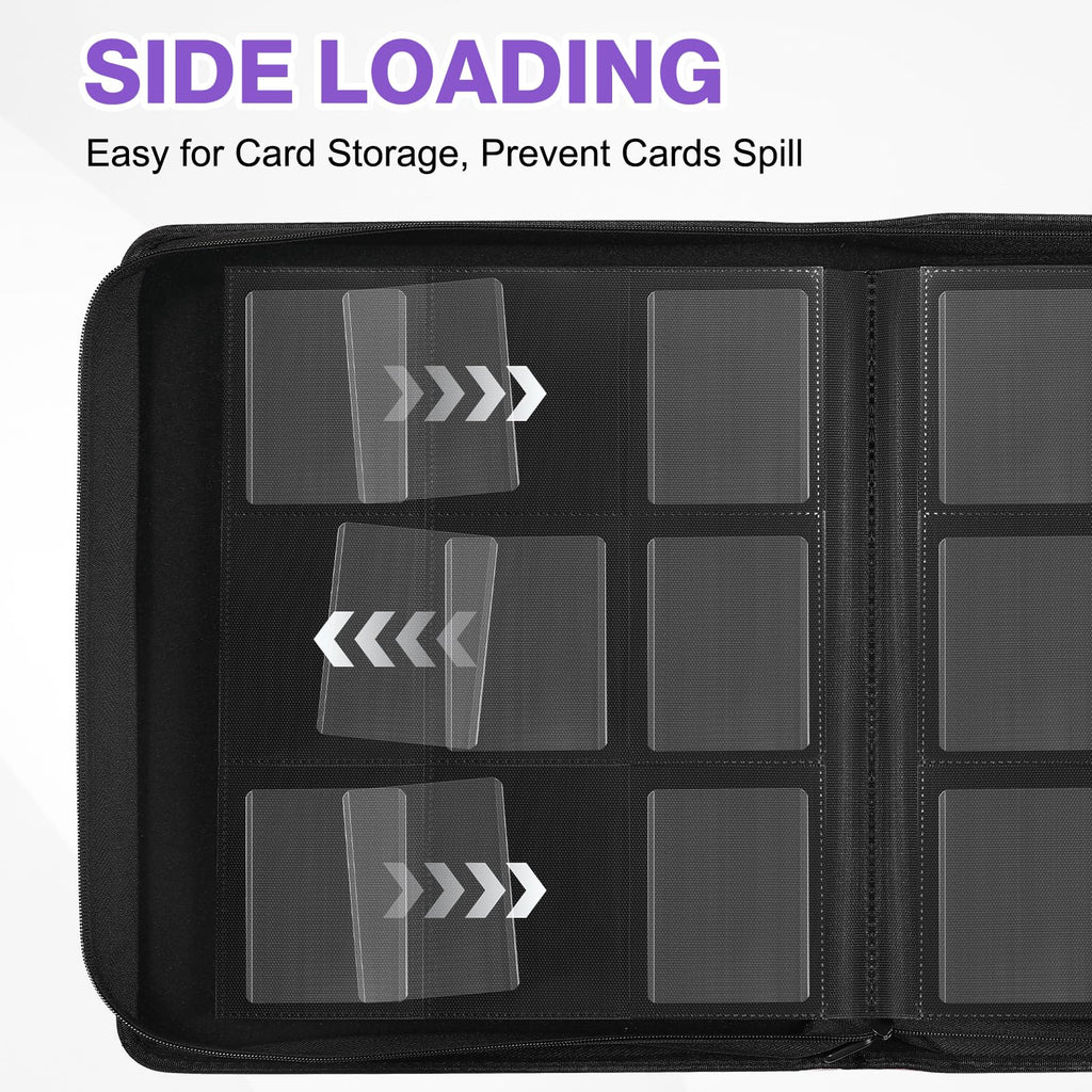 Toploader Binder, Holds 360 Toploaders, 100 Toploaders INCLUDED, 9-Pocket PU Cover Top Loader Binder for 3" x 4" Rigid Toploaders, Ringless Double-Sided Toploader Card Binder for TCG, Sport Cards