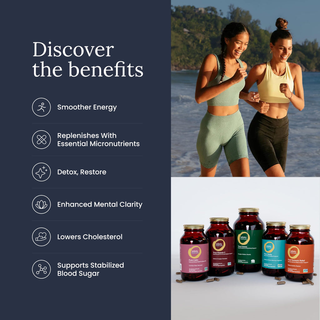 Infinity Greens Superfood Capsules, Blue Green Algae Based Capsules with 28 Organic Superfoods, No Fillers or Grasses, Energy & Longevity, Low Temp Dehydrated Greens (34 Servings)