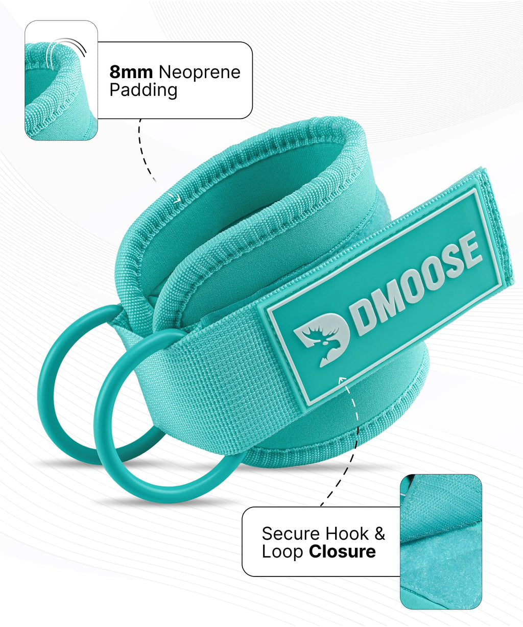 DMoose Fitness Ankle Straps for Cable Machines - One Size Fit Premium Padding, Glute Kickback Ankle Strap for Women & Men, Cable Attachments for Gym & Booty Workouts (Baby Blue - Pair)