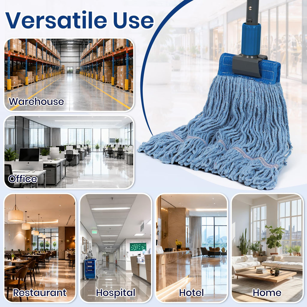 Commercial Mop Head Refills 6 Pack, Heavy Duty Cotton Loop End Mop Heads for Industrial Floor Cleaning, Super Absorbent String Mop Replacements for Restaurant, Garage, Warehouse (16oz)
