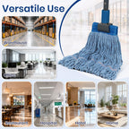 Commercial Mop Head Refills 6 Pack, Heavy Duty Cotton Loop End Mop Heads for Industrial Floor Cleaning, Super Absorbent String Mop Replacements for Restaurant, Garage, Warehouse (16oz)