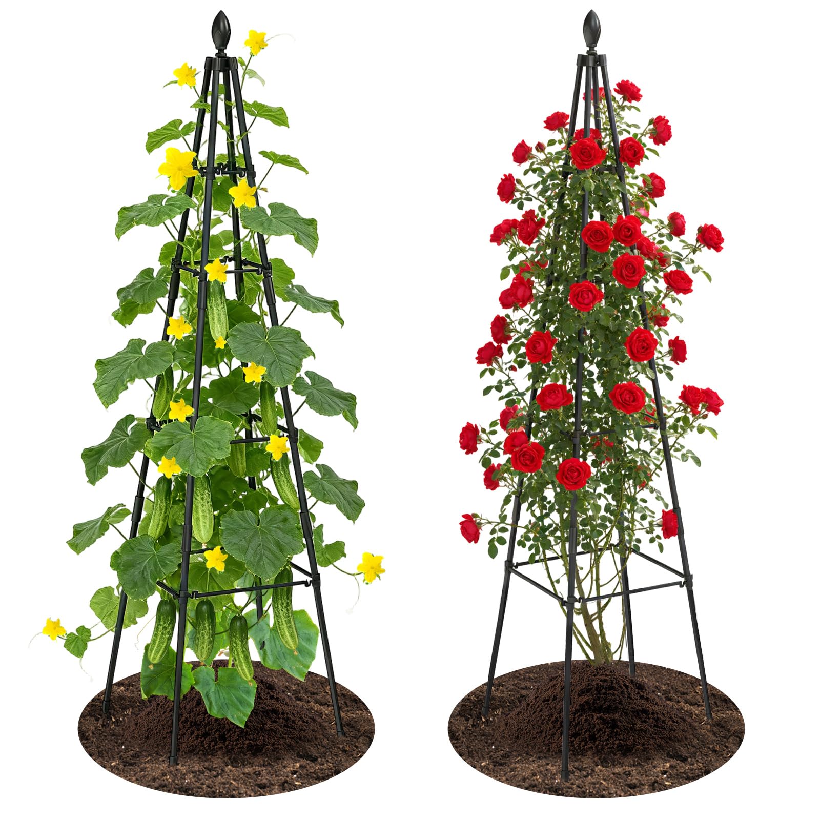 Adjustable Garden Trellis for Climbing Plants, 6FT Obelisk Plant Support Tower for Potted & In-Ground Vegetables, Tomatoes, Cucumbers, Vines - Easy Assembly, Indoor & Outdoor Use（2 Pack）
