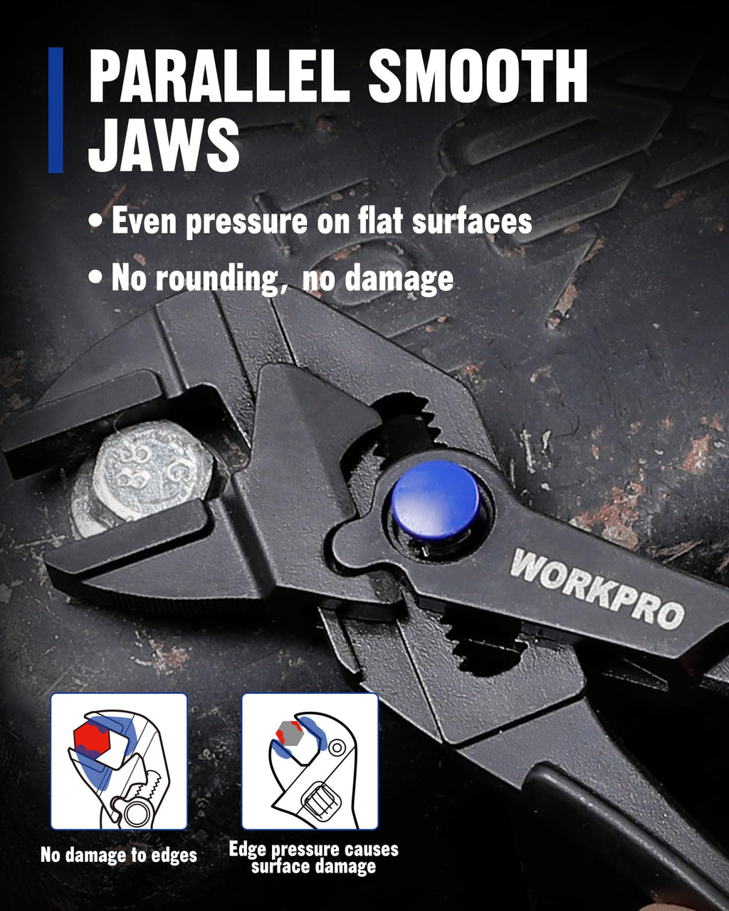 WORKPRO Mini Pliers Wrench, 4-Inch Smooth Jaw Pliers, High-Toughness Alloy Steel Adjustable Wrench Pliers with Smooth Parallel Jaws, Anti-Rust Coating, EDC Pliers for Tight Spaces & Versatile Use