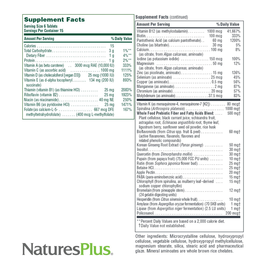 NaturesPlus Source of Life No Iron - 90 Mini-Tabs - Multivitamin & Mineral Supplement - Supports Natural Energy & Overall Well-Being - Gluten Free, Vegetarian - 15 Servings
