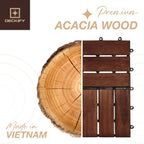 DECKIFY 9Pcs Acacia Wood Interlocking Patio Deck Tiles, 12 x 12 x 0.9 Inch Outdoor Flooring, Waterproof for All-Weather Use – Crossed, Dark Brown