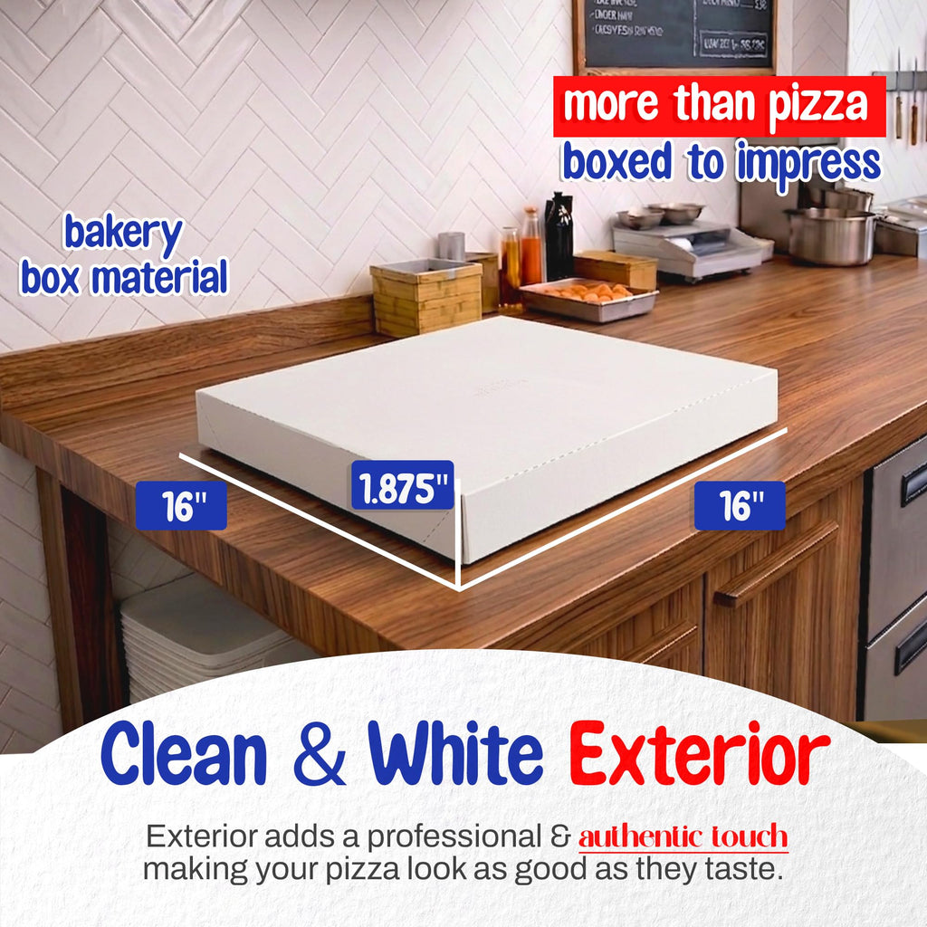 MT Products 16" x 16" x 1.9" Extra Thin White Paperboard Pizza Boxes (10 Pack) - Jumbo Lightweight Folding Bakery Box for XL Thin-Crust Pizza, Donuts, Apparel & Gifts - Made in USA