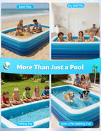 120" Large Inflatable Pool for Kids & Family, 4-Layer Thickened Blow Up Pool (Stronger Than 3-Layer), 0.32mm Heavy Duty PVC, Durable Swimming Pool for Adults, Kids & Pets Backyard Summer Blue