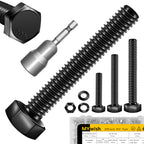 Mywish 254Pcs Nuts and Bolts, 1/4 20 5/16 18 3/8 16 Bolt, Heavy Duty 304 Stainless Steel Bolts and Nuts Kit with Flat Spring Washers, Fully Threaded & Black Oxided, 10 Common Size