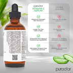 PURA D'OR 20% Vitamin C Facial Serum 4 Oz - Antioxidant Blend with Retinol, Hyaluronic Acid, Vitamin E & Ferulic Acid - Hydrating Lightweight Skincare Formula - Men and Women Daily Use Skin Care Plus