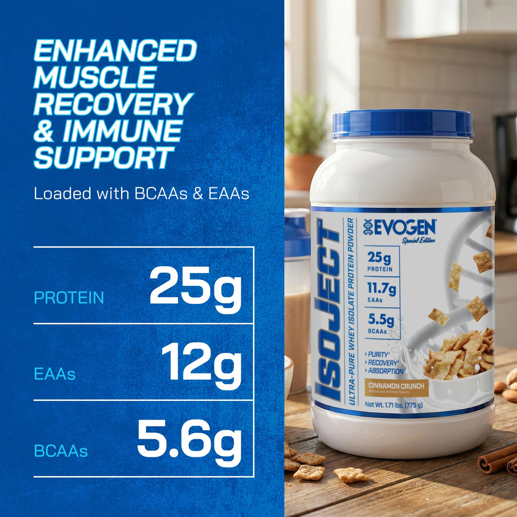 Evogen Isoject - Whey Protein Isolate | Ultra-Pure Whey Protein Powder with Ignitor Enzymes, BCAAs, and EAAs | Enhanced Absorption & Recovery | Cinnamon Crunch | 26 Servings