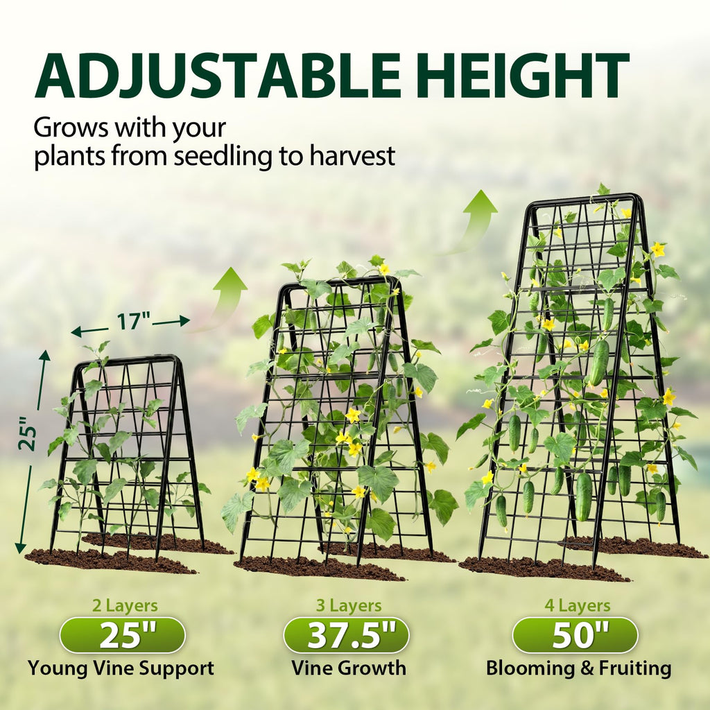 Heavy Duty 2 Pack 50"x17" Adjustable A-Frame Trellis for Climbing Plants Outdoor, Metal Rust-Proof Garden Trellis, Dense Grid Climbing Frame Trellis for Raised Beds, Cucumber, Tomatoes Outdoor