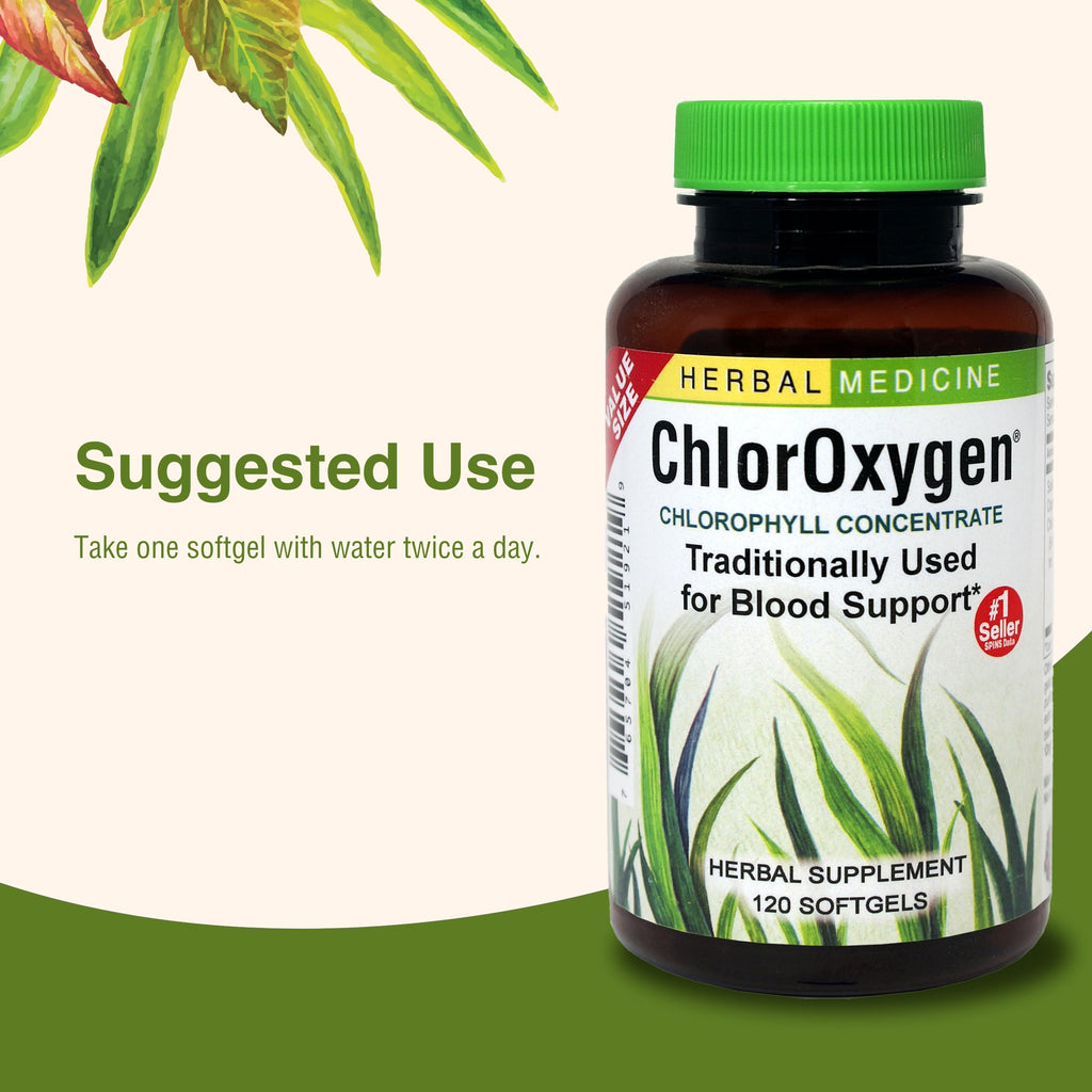 Herbs Etc. ChlorOxygen Chlorophyll Concentrate - Aids Healthy Blood Circulation - High-Altitude Environment Support - Energy Support - 120 Softgels (120 Servings)