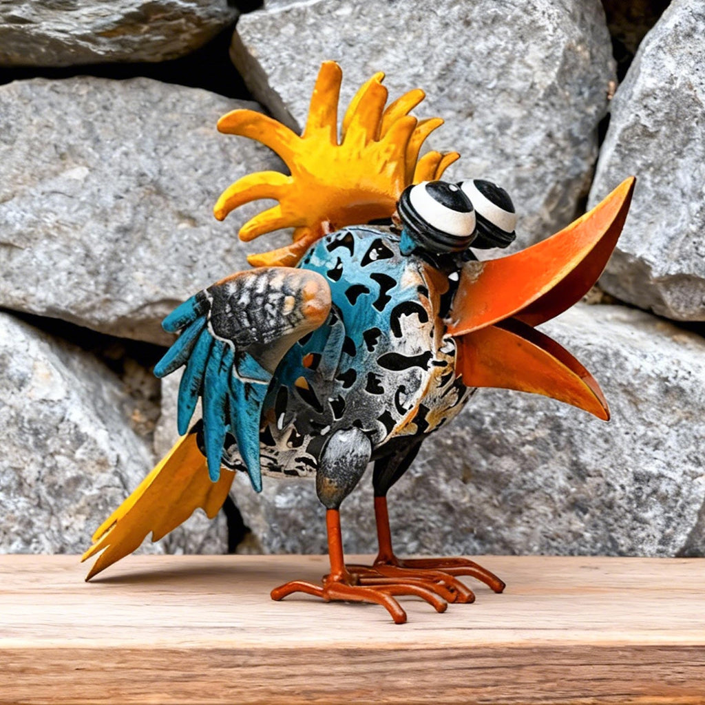 Metal Bird Outdoor Decor - 6.5inch Outdoor Metal Art Yard Art Garden Statue