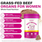 Beef Organ Supplement for Women - Grass-Fed Beef Liver, Kidney, Heart, Uterus, Ovary - Supports Female Energy & Hormone Balance - Pasture Raised in New Zealand - Iron, B12 & CoQ10 - 120 Capsules