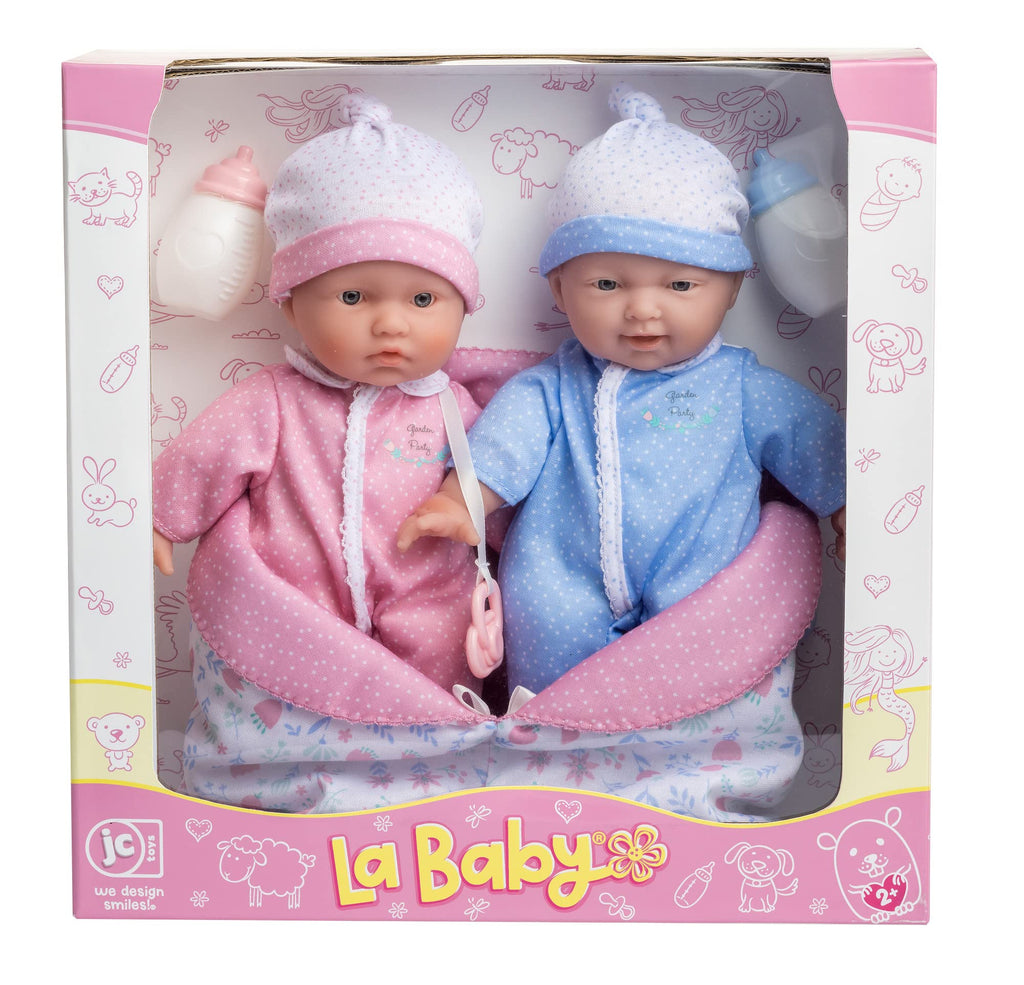 JC Toys La Baby 11" Soft Body Twin Baby Dolls – Removable Outfits and Reversible Sleeping Bag & Accessories– Small Baby Doll Toys for Children 12 Months +