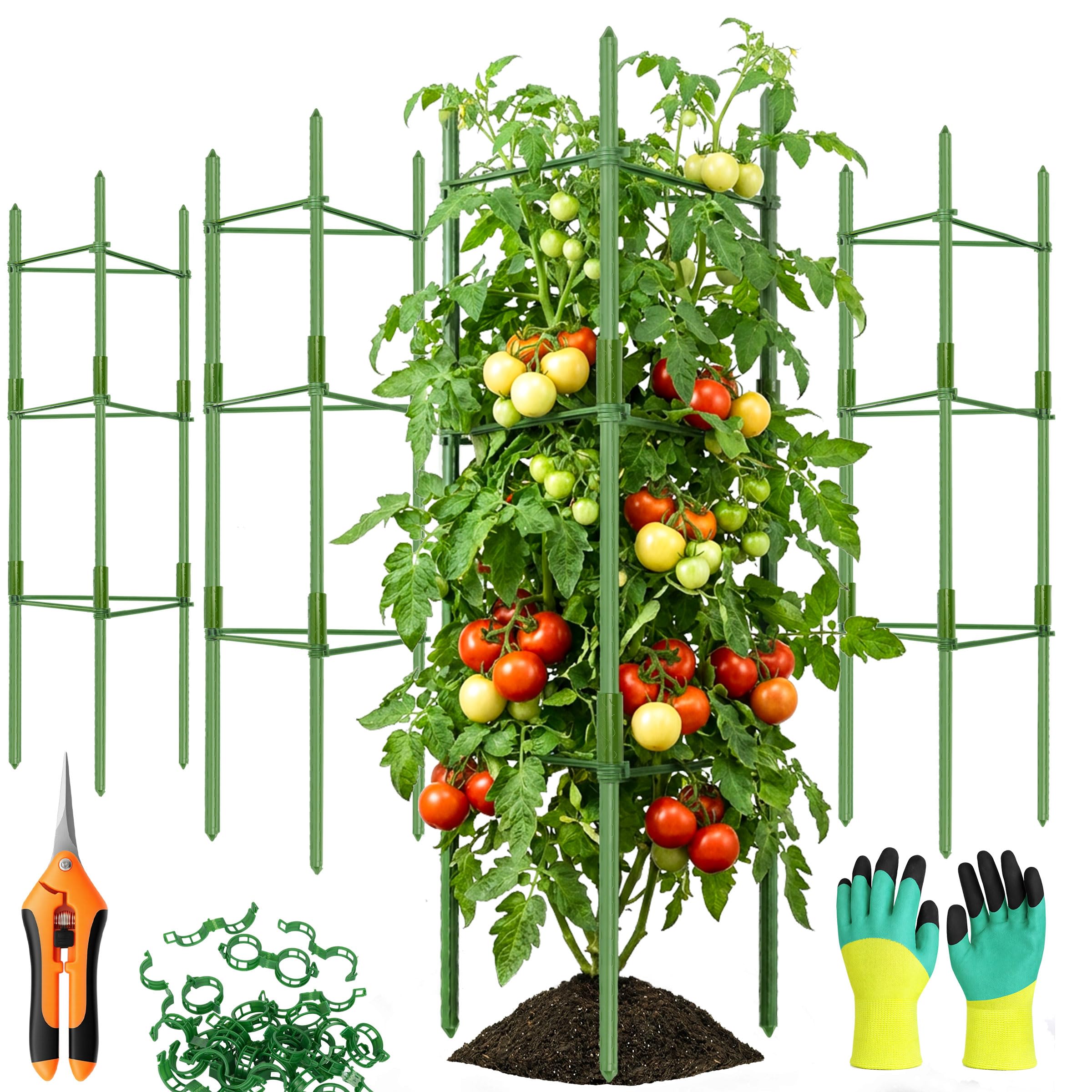 EWPJDK 6-Pack Tomato Cage for Garden Plant Support 48 INCH Garden Stakes Adjustable Tomato Cage for Climbing Plants Pots Vegetables Flowers Fruits (6, 48 Inches)