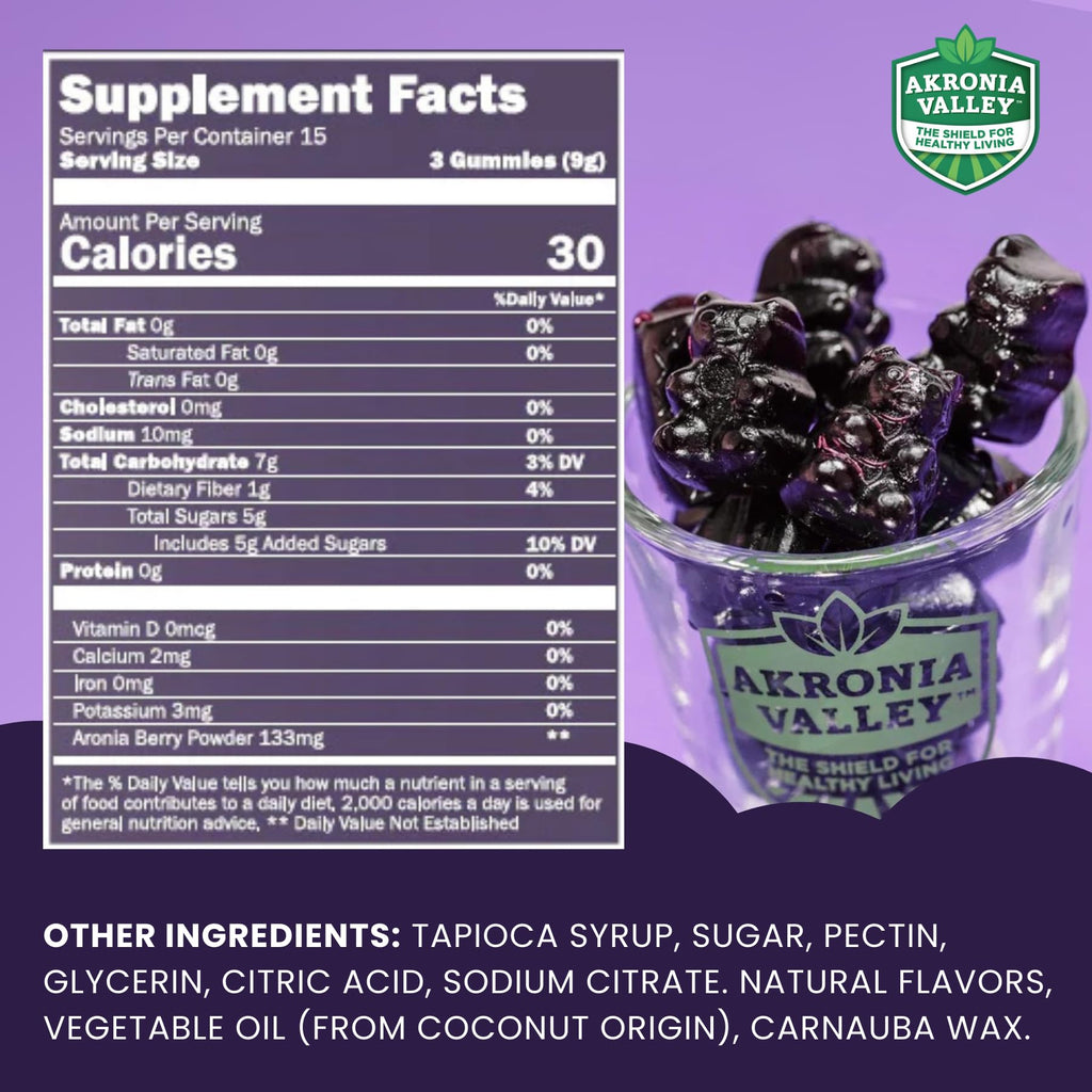 Akronia Valley Aronia Berry Gummies | 45 Vegetarian Gummies | Pack of 1 | Immune Support, for Health and Wellness, Delicious Aronia Flavor