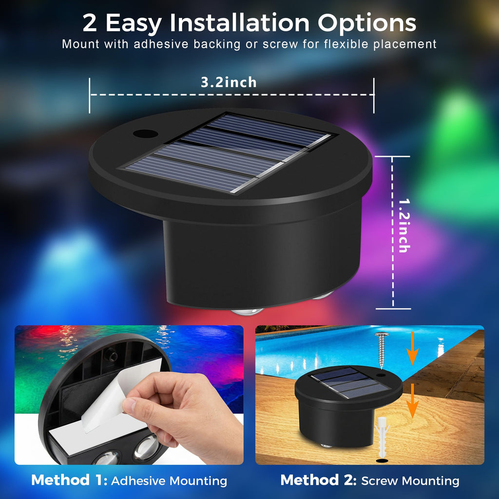 LAFULIT Solar Pool Side Lights, 8 Pack Solar Pool Wall Lights for Above Ground & Inground Pools, 5 Colors & Dynamic Modes, Auto On at Night, IP65 Waterproof, LED Pool Edge Lights for Party Deck Fence