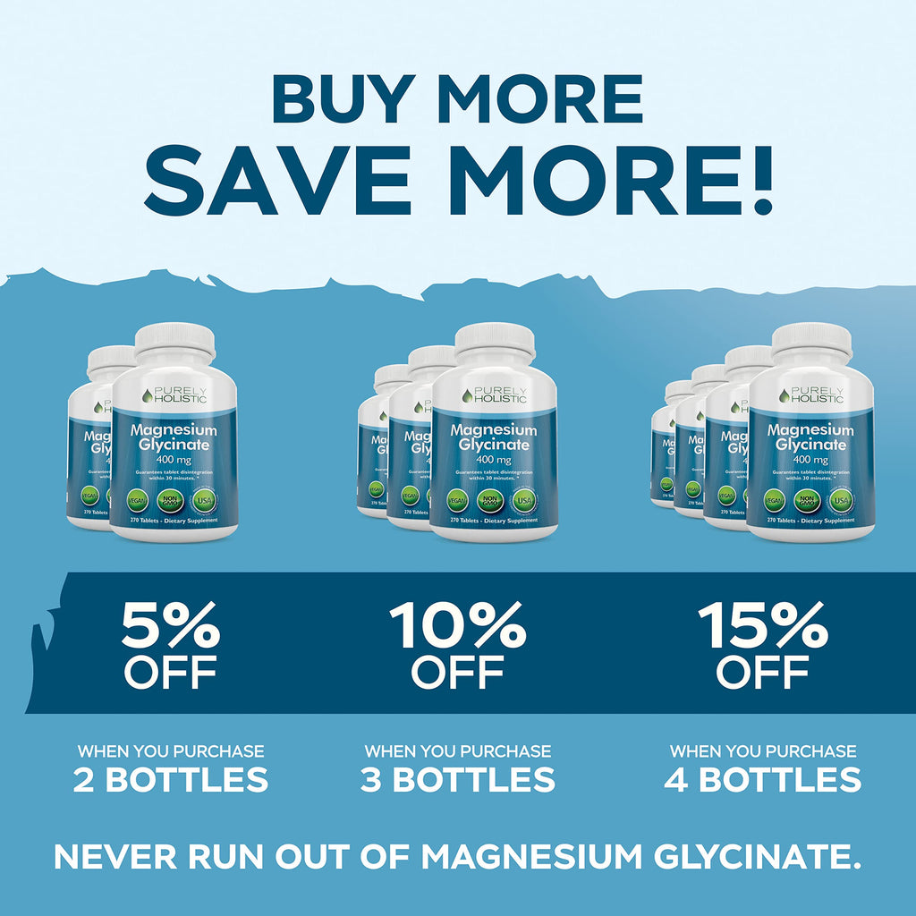 Magnesium Glycinate 400mg - 270 Magnesium Tablets (not Capsules) - 400 mg Elemental Magnesium - Highly Bioavailable - Vegan and Vegetarian - for Improved Sleep, Stress Relief & Cramp Defense